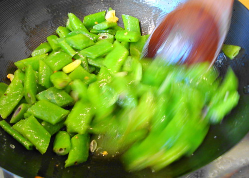 Stir-frying runner beans