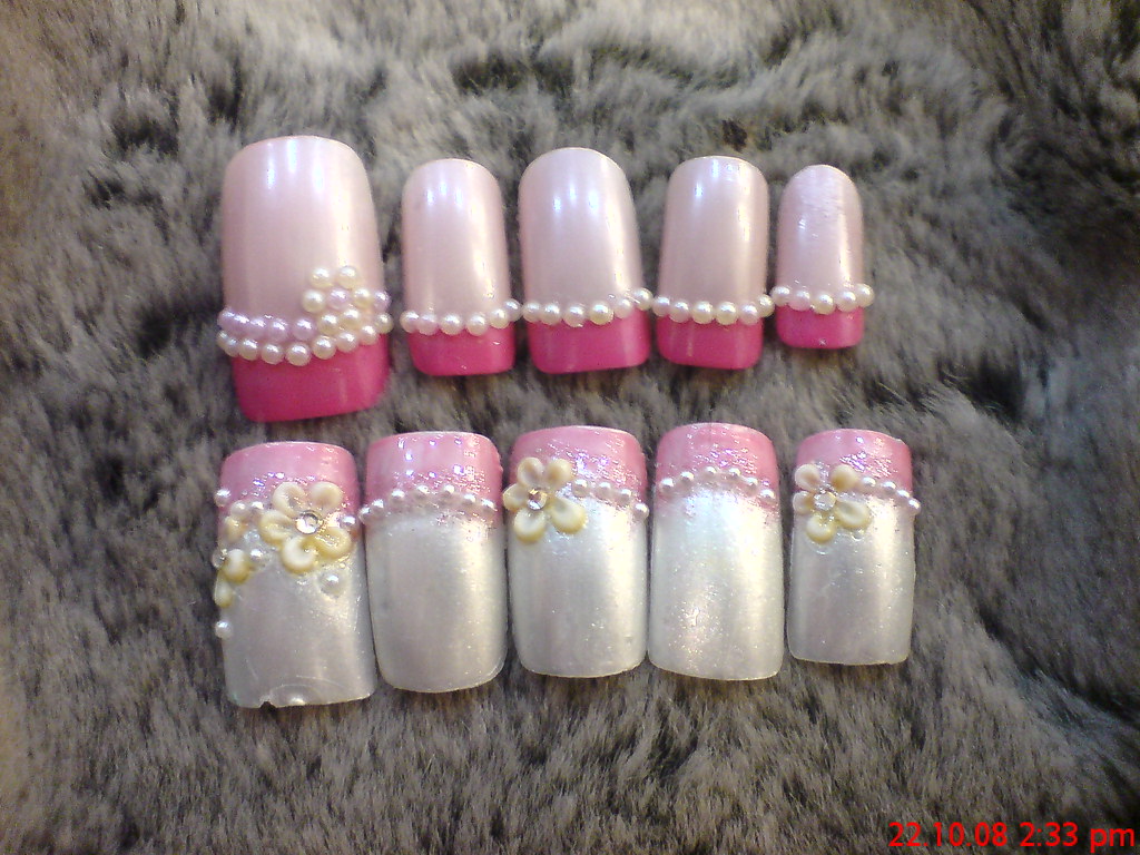 nail art, Pink nail arts, Pearls nail arts, Nail arts for ladies, silver nail arts