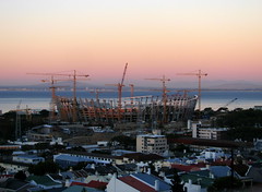 Green Point Stadium is about 55 percent complete, but is short of R658m
