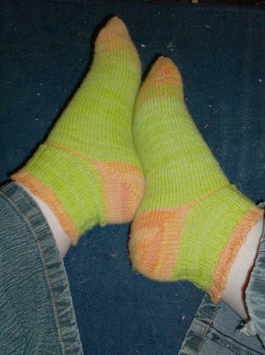 Handspun handknit neon orange green wool socks