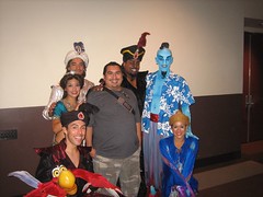 James poses with the Aladdin cast. (08/26/2006)