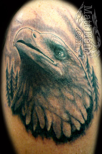 Patriotic American Eagle Tattoo in gray scale color
