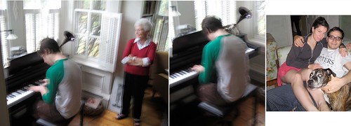 ace playing piano and nana, me, Dave, + Pita watch