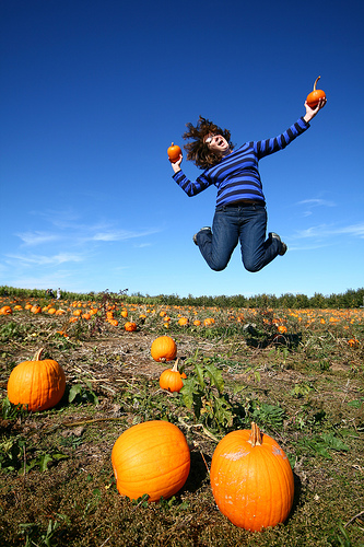 jumping in the pumpkin patch