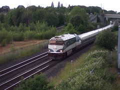 Amtrak train #507 approaches the Springwater Trail overpass