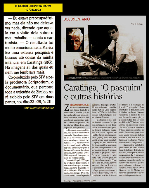 "Caratinga, O Pasquim e outras histórias" - O Globo - 17/08/2003