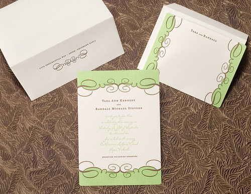 At the center of the invitation letters using the font color of green apples
