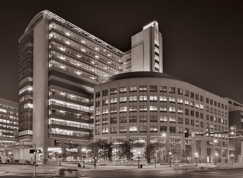 Central West End Neighborhood, in Saint Louis, Missouri, USA - Center for Advanced Medicine at night