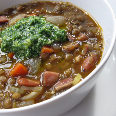 lentil soup with pesto
