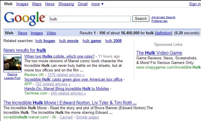 Google Search for Hulk