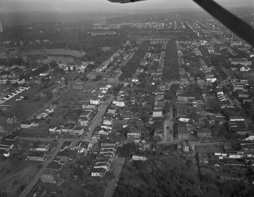 Aerial photo of the 1951 Byrd Park Tornado's damage path