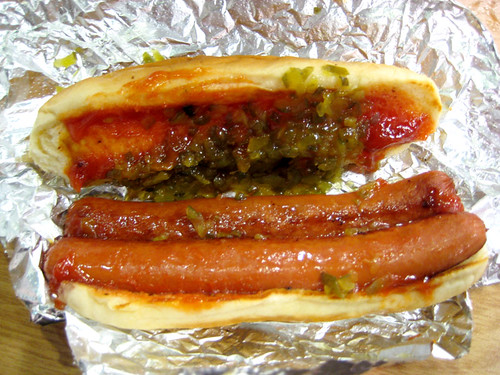 burgers and hot dogs. their Kosher Hot Dog.