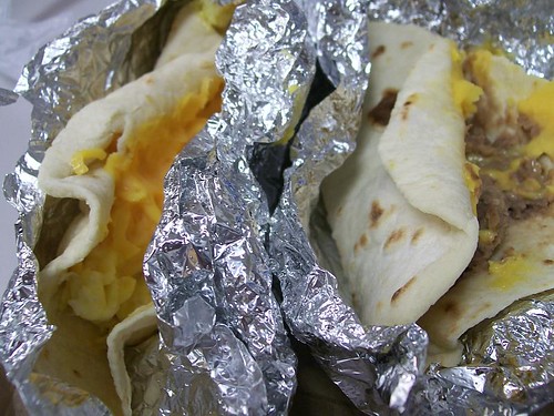 Egg & Cheese and Bean & Cheese tacos