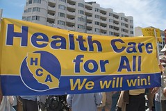 Health care for all protest outside health ins...