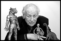 Ray Harryhausen with some of his creations