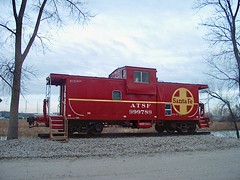 Preserved Atchinson, Topeka & Santa Fe Railroad wide vision caboose built in 1981. Hodgkins Illinois. January 2007.