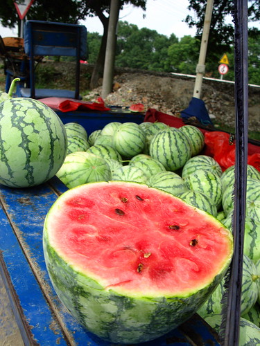 Mini watermelons for sale for 0.16 Euro a kilogram near Luxu, Jiangsu Province, China