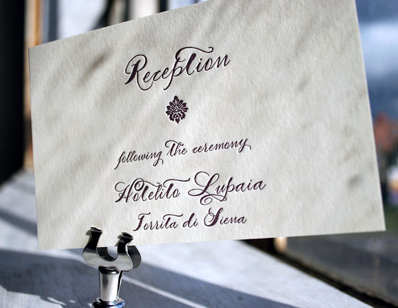 Calligraphy letterpress wedding reception card - Haddington design, by Smock