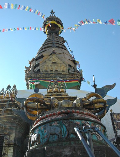 The Giant Vajra (dorje) at the top of the stairs, 5 Dhyani Buddhas, Kathmandu Stupa, Nepal by Wonderlane