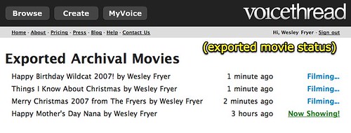 VoiceThread - exported movie status