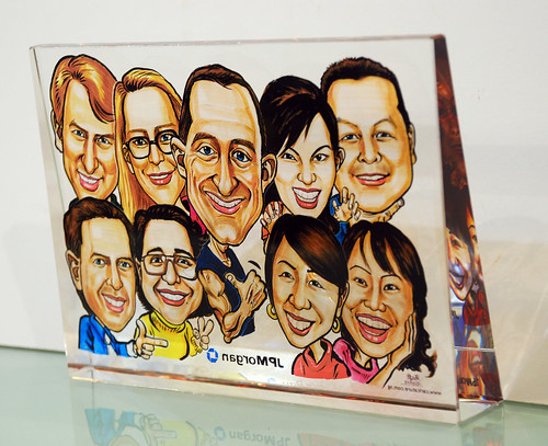 Group caricatures for JP Morgan on crystal plaque 5