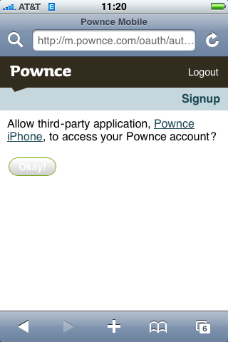 Pownce OAuth flow Step 3