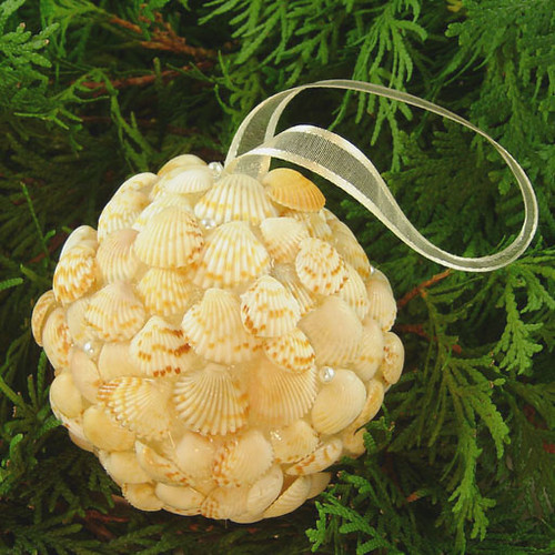 caramel seashell kissing ball ornament