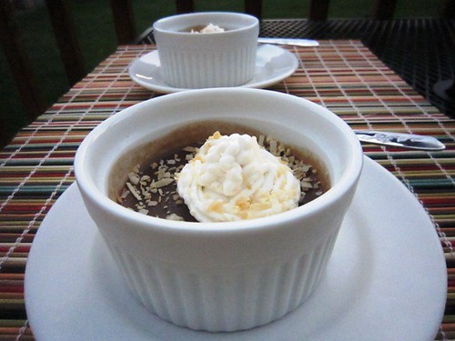 Chocolate cup with whipped cream and coconut, take three