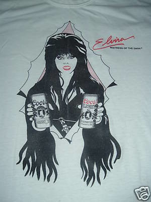 Elvira promoting Coors t-shirt