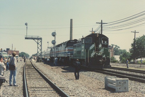 Burlington Northern EMD yard switcher performing Amtrak terminal operations. Galesburg Illinois USA. June 1985. by Eddie from Chicago
