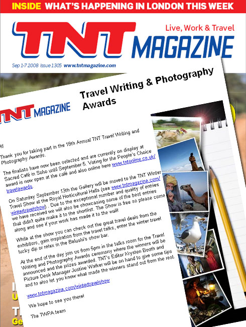 18th Annual TNT Magazine Travel Writing and Photography Awards Finalist