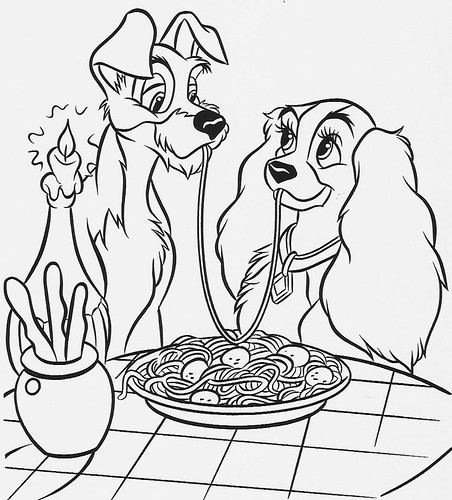 "Lady and the Tramp" :: Famous Scene  ..art by Ryan Brown (( 1990s ))