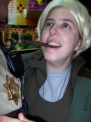 Mikhaela in Starbuck Costume w/ cigar