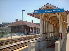 The Metra Western Avenue commuter rail station. Chicago Illinois. June 2007.