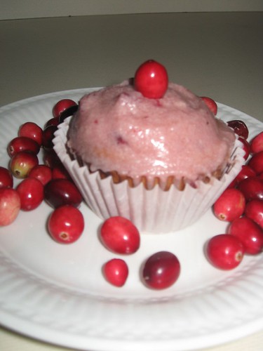 ICW: White Chocolate, Cranberry, Macadamia cupcake with cranberry frosting
