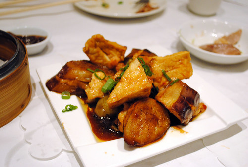 Seafood-stuffed eggplant and tofu