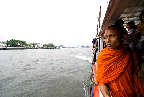 A monk on the Chao Phraya Express Boat, Bangkok