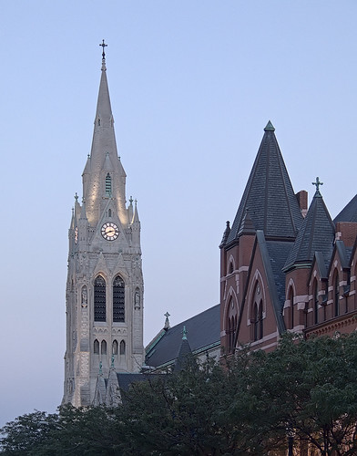 Saint Francis Xavier Church, in Saint Louis, Missouri, USA - tower at dusk