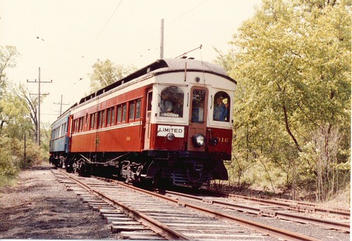 Chicago, Aurora & Elgin wooden interurban train. The Fox River Trolley Museum. South Elgin Illinois. May 1983. by Eddie from Chicago