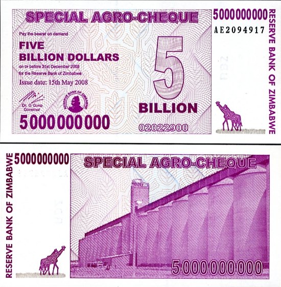 ZIMBABWE 5 BILLION AGRO CHEQUE 2008