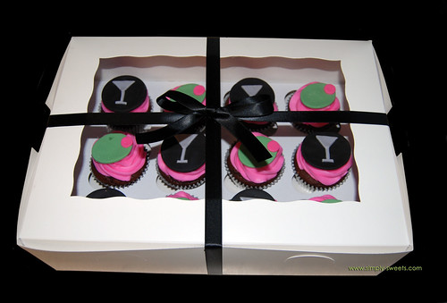 pink and black martini cupcakes