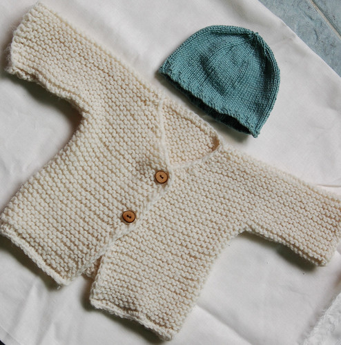 baby sweater + knit beanie