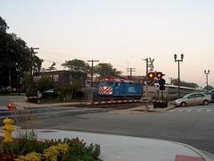 Westbound Metra commuter local arriving in Western Springs Illinois. September 2006.