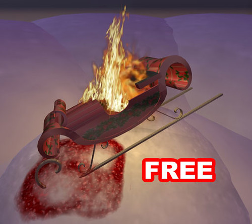 Crashed sleigh on fire