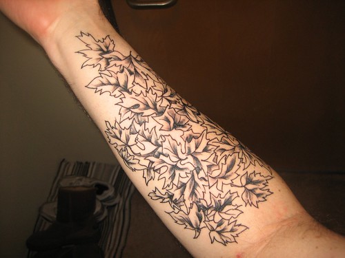 Photos documenting the progress of latest tattoo, The Autumn Leaves.