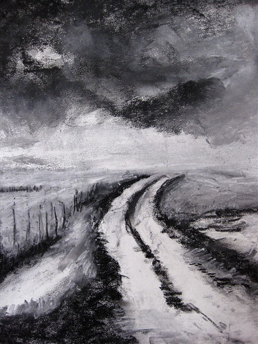 black and white clouds drawing. Black and white chalk pastel