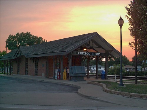 The Metra Chicago Ridge commuter rail station at sunset. Chicago Ridge Illinois. August 2007. by Eddie from Chicago
