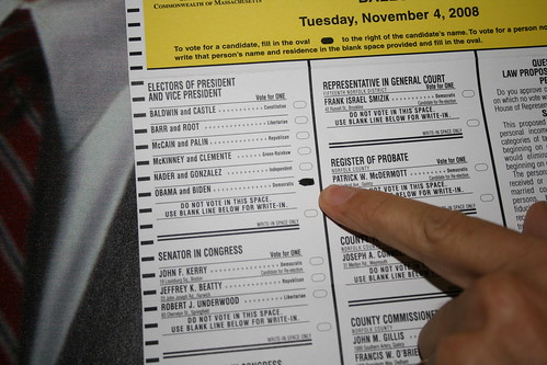 close-up of marked absentee ballot