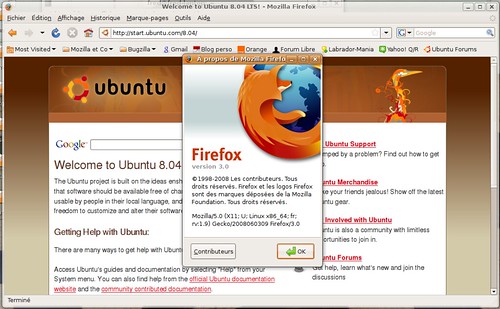 Firefox 3.0rc2 dans Ubuntu, via le dépot hardy proposed