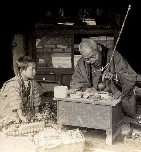 THE BEAD MAKER --  Apprentice Watches the Master -- A Rosary Shop in Old Meiji-Era Japan
